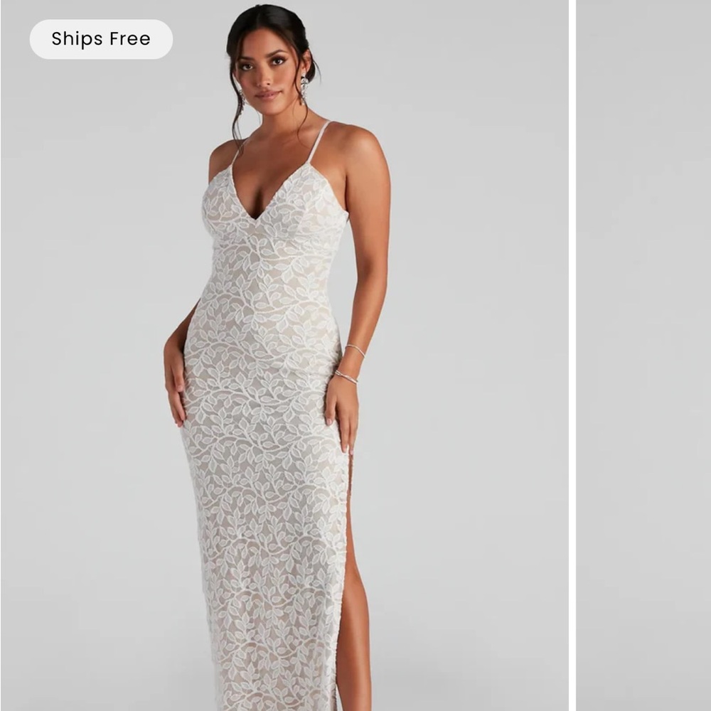 Windsor White Lace Maxi Dress with Spaghetti Straps
